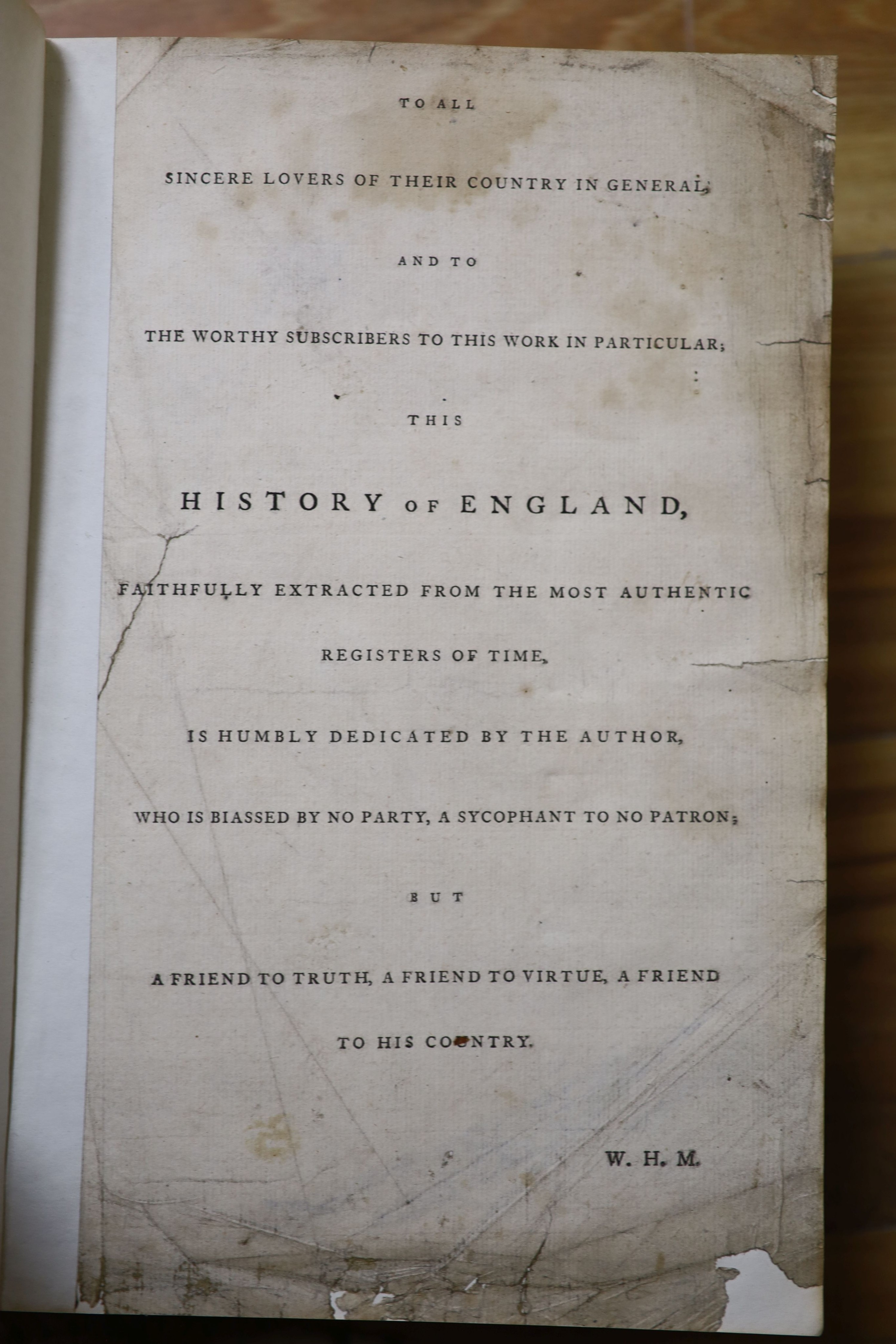 Montague, William Henry - A New and Universal History of England. 2 vols (in 1). Complete with 107 engraved plates plus 11 maps, 1 of which is folding. Contemporary, gilt ruled, pebbled calf. Gilt ruled and decorated spi